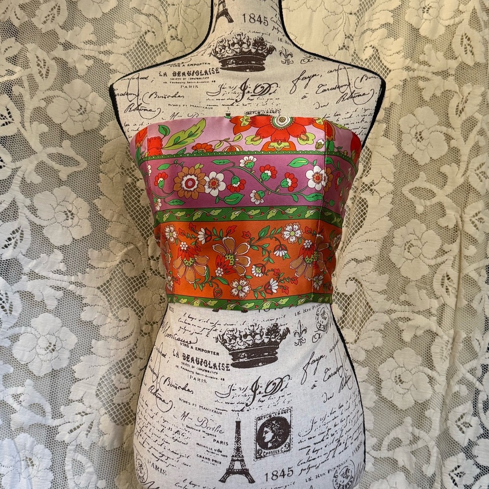 House of Harlow 1960 Multicolor Pink Orange Green Floral Crop Top